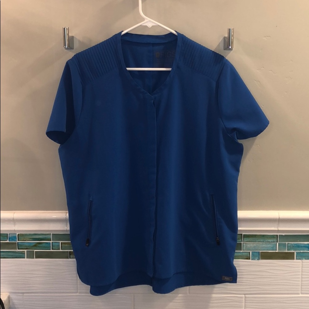 Figs Royal Blue Moto scrub top by Figs